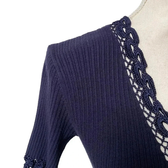 Jonathan Simkhai Crochet Knit Deep V-Neck Fit & Flare Dress Navy XS - Picture 6 of 16
